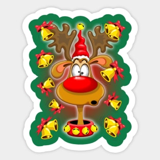 Reindeer Fun Christmas Cartoon with Bells Sticker